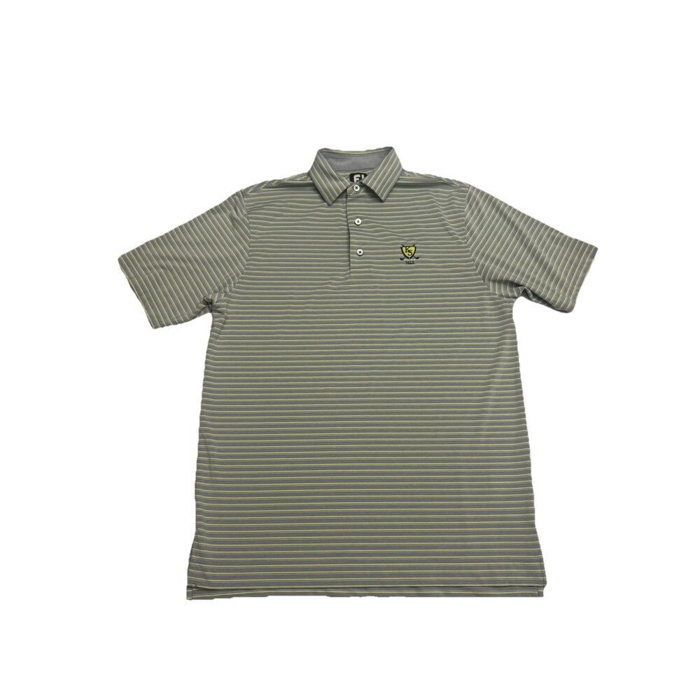 FootJoy FJ Polo Shirt Mens M Gray Yellow Stripe Golf Performance Stretch